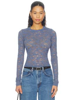 Michael Lauren - Vero Women's Sheer Lace Full Sleeves Fitted Top Blue