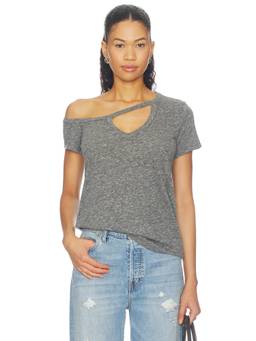 Michael Lauren - Asymmetrical Women's One-Shoulder Keyhole V-Neck Tee Grey