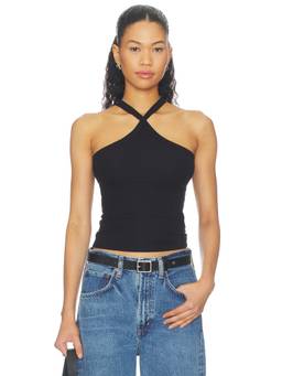 Michael Lauren - Cross Front Women's Ribbed High Neck Tank Top Black
