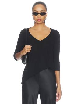 Michael Lauren - Dylan 3/4 Sleeve Draped V-Neck Top Black