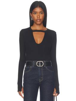 Michael Lauren - Keplin Women's Fitted Cut-Out Ribbed Jersey Top Black