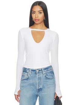 Michael Lauren - Keplin Women's Fitted Cut-Out Rib Long Sleeve Crop Top White