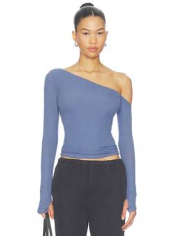 Michael Lauren - Cold Shoulder Women's One Shoulder Ribbed Jersey Top Blue