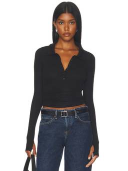 Michael Lauren - Bartlet Women's Ribbed Knit Long Sleeve Henley Top Black