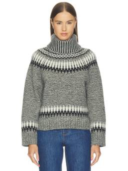 Monse - Fair Isle Women's Ribbed Turtleneck Sweater Grey
