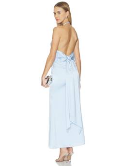 MORE TO COME - Piper Women's Halter Backless Bow Detail Maxi Gown Blue