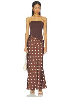 MORE TO COME - Kaecie Women's Strapless Polka Dot Maxi Dress Brown
