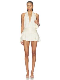MORE TO COME - Tulsi Women's Halter Neck Satin Mini Dress Off White
