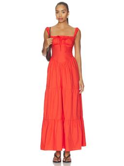 MORE TO COME - Maeve Women's Ruched Square Neck Maxi Dress Red