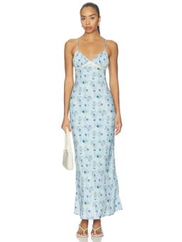 MORE TO COME - Stacey Women's Floral Print Shoulder Straps Maxi Dress Blue