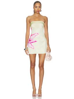 MORE TO COME - Lyza Strapless Women's Floral Satin Mini Bodycon Dress Ivory