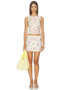 MORE TO COME - Kimaya Women's Printed Sleeveless Poplin Skirt Set Off White