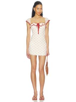 MORE TO COME - Marianne Women's Ruffled Polka Dot Bodycon Mini Dress White