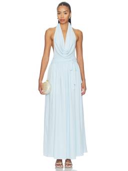 MORE TO COME - Drape Women's Halter Neck Cowl Maxi Dress Blue