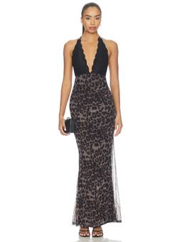 MORE TO COME - Camryn Women's Halter Neck Lace Detail Maxi Dress Brown