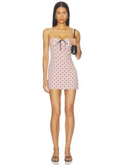MORE TO COME - Cassidy Women's Polka Dot Tie-Front Bodycon Mini Dress Pink