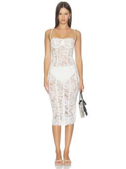 MORE TO COME - Esme Women's Sheer Lace Corset Midi Dress White