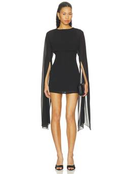MORE TO COME - Cloie Cape Women's Draped Cape Sleeve Mini Dress Black