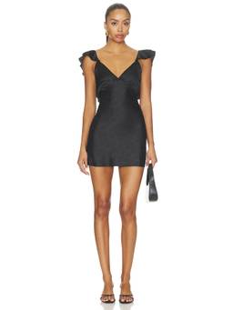MORE TO COME - Beckett Women's Jacquard V-Neck Open Back Mini Dress Black