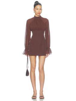 MORE TO COME - Meridith Women's Sheer Chiffon Long Sleeve Mini Dress Brown