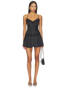 MORE TO COME - Rylan Women's Lace Trim Fit & Flare Mini Dress Black