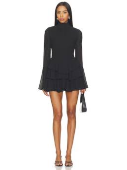 MORE TO COME - Ezria Women's Ruffled High Neck Mini Dress Black