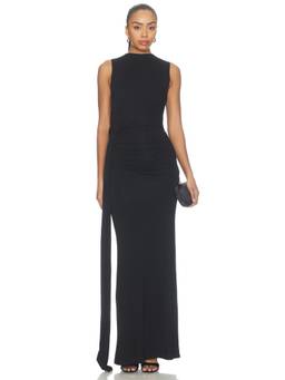 MORE TO COME - Stacie Women's Ruched Tie-Up Maxi Dress Black