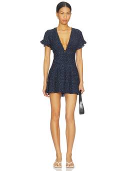 MORE TO COME - Alexa Women's Polka Dot Ruffled Sleeve Mini Dress Navy Blue