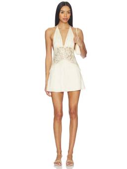 MORE TO COME - Lace Waist Women's Halter Mini Dress White