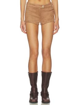 MORE TO COME - Faux Suede Women's Mid-Waist Stretch Shorts Tan