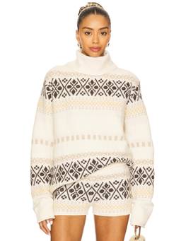 MORE TO COME - Kelsey Fairisle Women's Turtleneck Pullover Sweater Off White