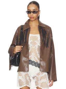 MORE TO COME - Fringe Women's Faux Leather Moto Jacket Brown