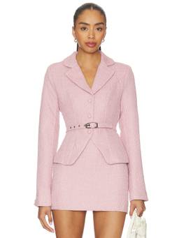 MORE TO COME - Textured Women's Belted Notched Lapel Single-Breasted Blazer Pink