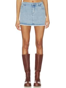 MORE TO COME - Karlita Women's Lace Trim Denim Mini Skirt Blue