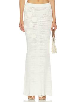 MORE TO COME - Crochet Women's Floral Applique Knit Maxi Skirt White