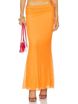 MORE TO COME - Yanisha Women's Ruched Pull-On Maxi Skirt Orange