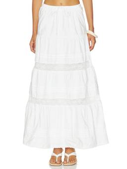 MORE TO COME - Dolores Women's Lace Trim Drawstring Maxi Skirt White