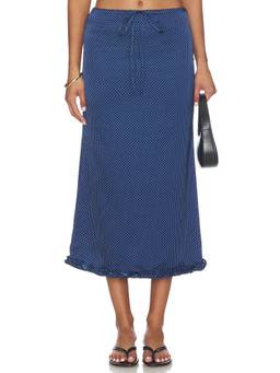 MORE TO COME - Reese Women's Polka Dot Satin Maxi Skirt Blue