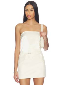 MORE TO COME - Sian Women's Strapless Lace Trim Satin Top Off White