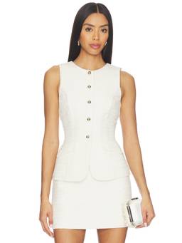 MORE TO COME - Women's Tweed Sleeveless Button Front Peplum Top White
