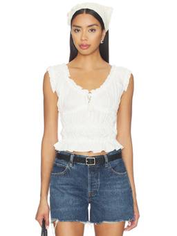 MORE TO COME - Kristie Women's Ruched Cap Sleeve Crop Top White