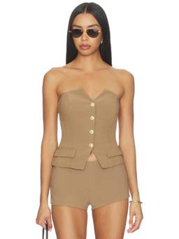 MORE TO COME - Twila Women's Strapless Button Front Corset Top Beige