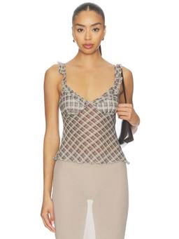 MORE TO COME - Ariadne Women's Ruffled Shoulder Straps Mesh Tank Top Multi-Color