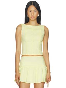 MORE TO COME - Women's Sleeveless Button Front Poplin Crop Top Yellow