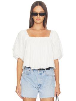 MORE TO COME - Janitra Women's Square Neck Puff Sleeves Crop Top White