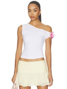 MORE TO COME - Asymmetrical Women's Ruched One Shoulder Top White