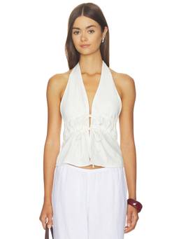 MORE TO COME - Belle Women's Sheer Halter Tie-Up Top White