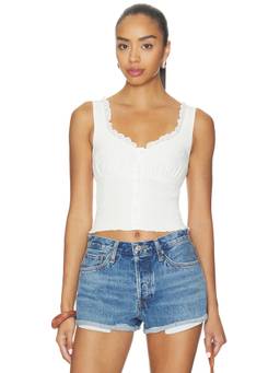 MORE TO COME - Women's Smocked Waist Button-Down Crop Top White