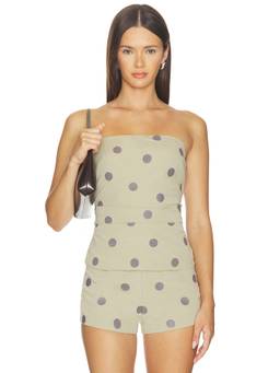 MORE TO COME - Calinda Women's Polka Dot Strapless Tube Top Beige