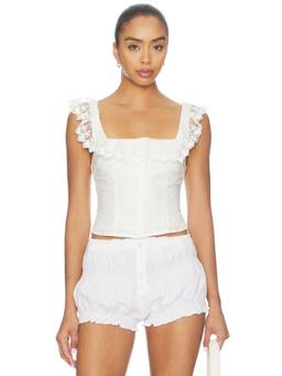 MORE TO COME - Lace Trim Women's Square Neck Sleeveless Crop Top White